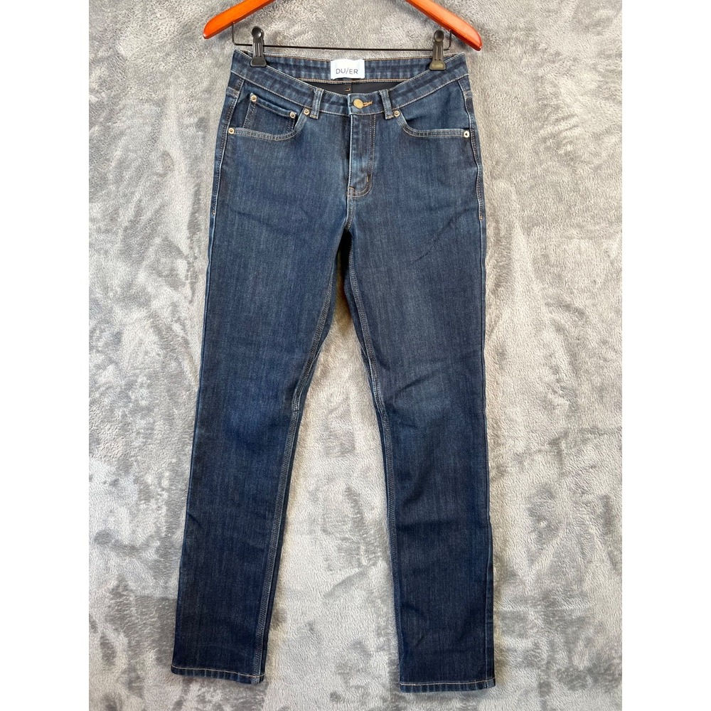 DU/ER Jeans Womens 28x32 All Weather Blue Denim Slim Stretch Coolmax Org. Cotton